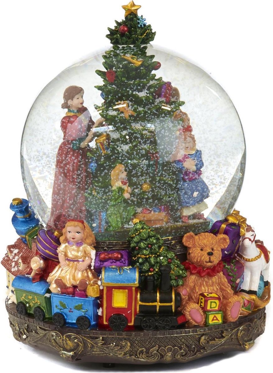 Viv! Home Luxuries Kerst Sneeuwbol incl. muziekdoos -  Kerstboom en speelgoed - groen - groot! - 21 cm