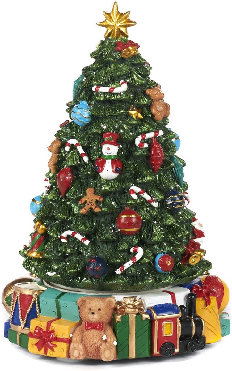 Viv! Home Luxuries Kerst muziekdoos - Kerstboom met cadeautjes - groen - 29cm