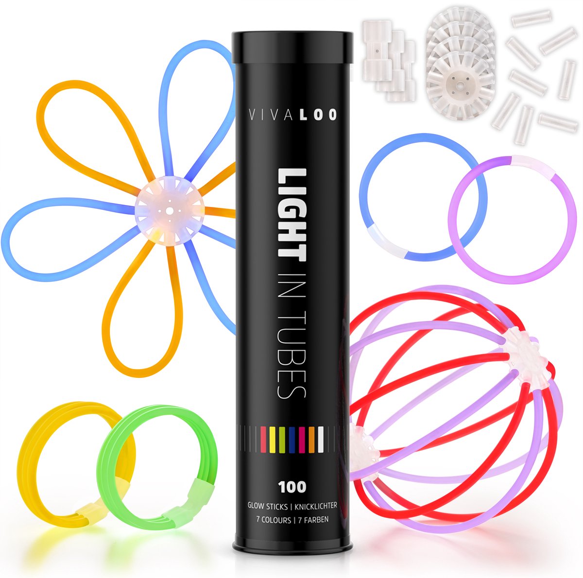 Vivaloo Neon Breekstaafjes - Glowsticks Light in tubes - 7 kleuren - set van 100