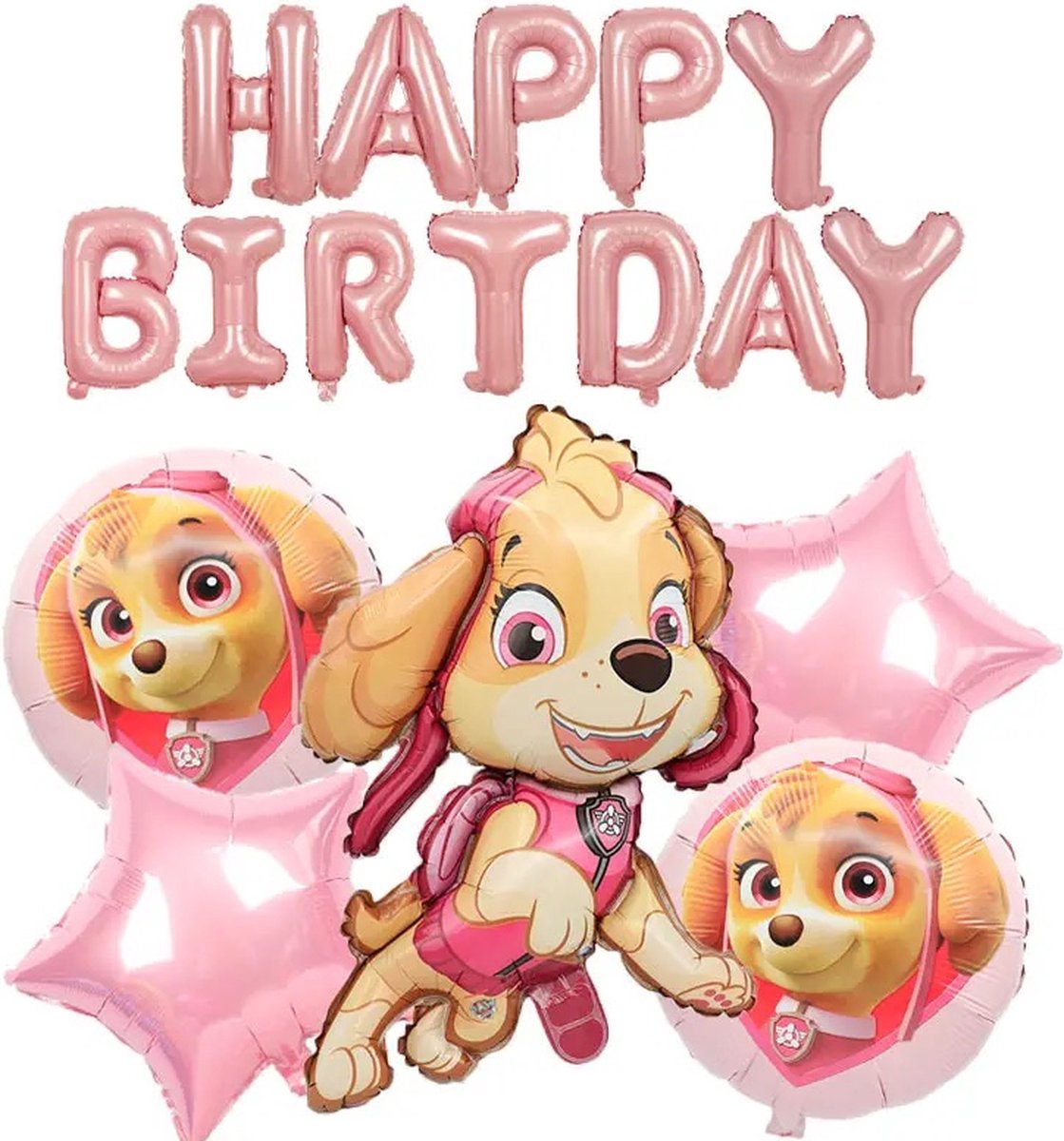 Verjaardagsballonnen - Paw patrol - 13 stuks - Happy birthday - Roze - Skye - verjaardag - kinderfeestje