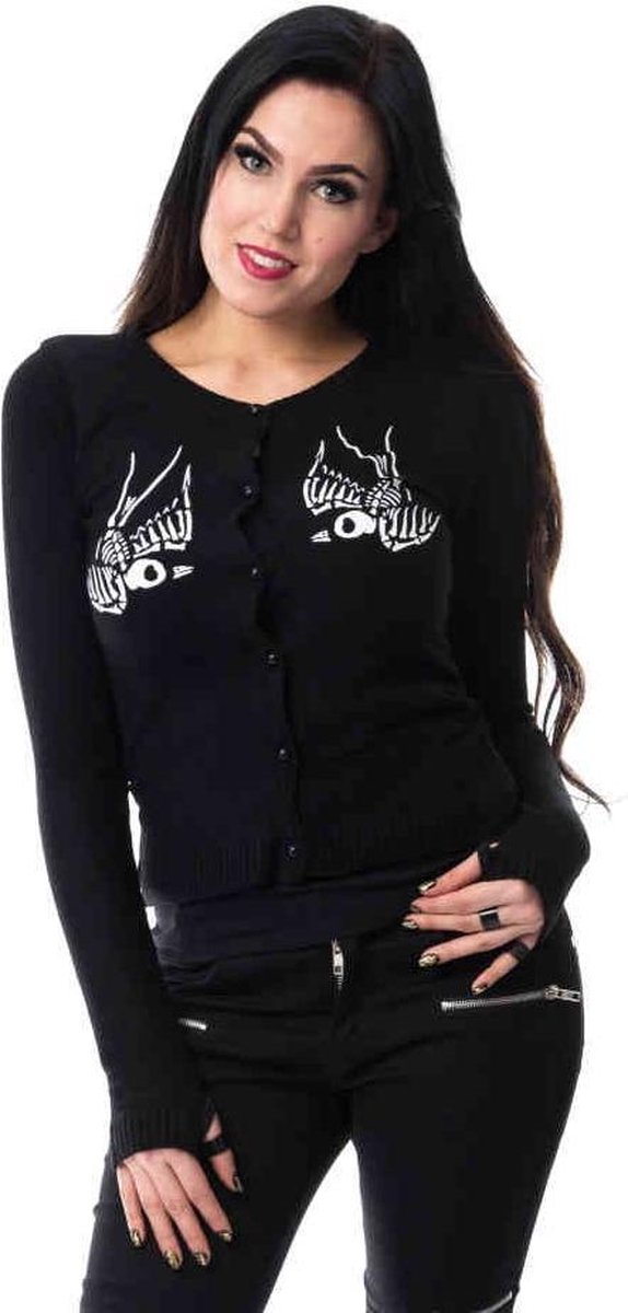 Vixxsin Cardigan -L- SKULL CROW Zwart