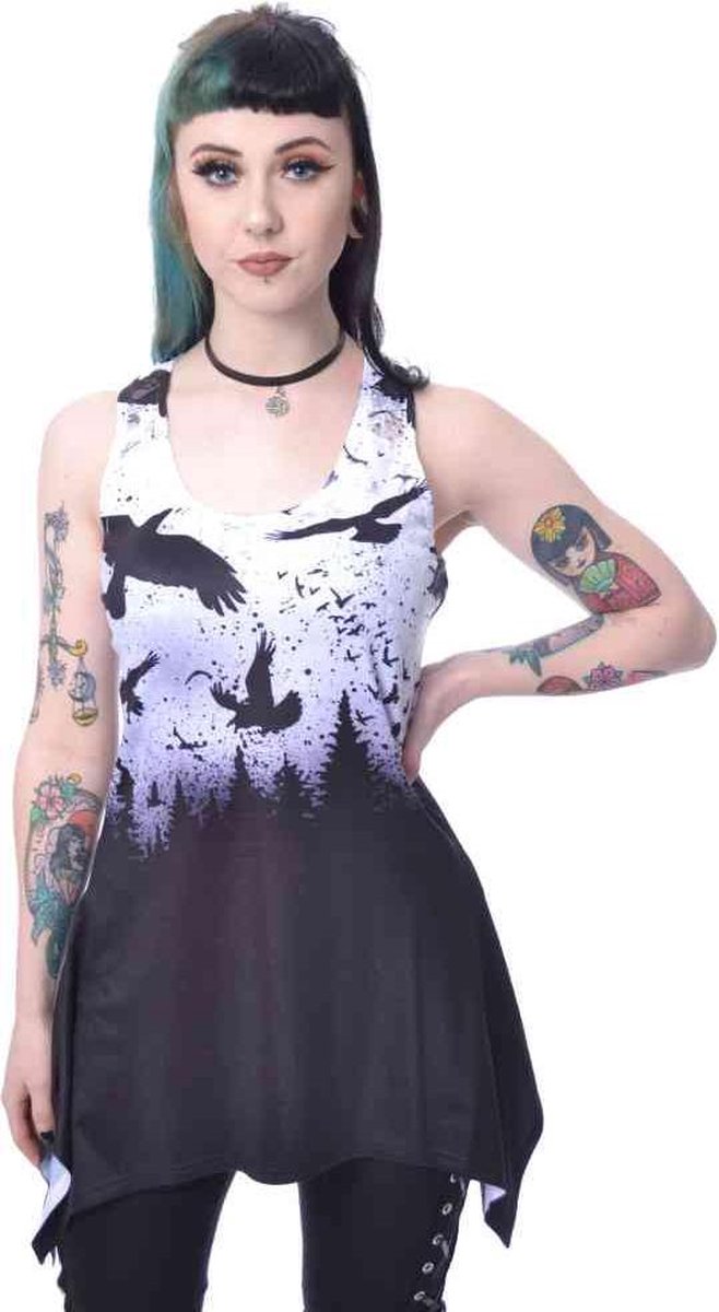 Vixxsin Mouwloze top -S- CROW NIGHT LACE PANEL Zwart/Wit