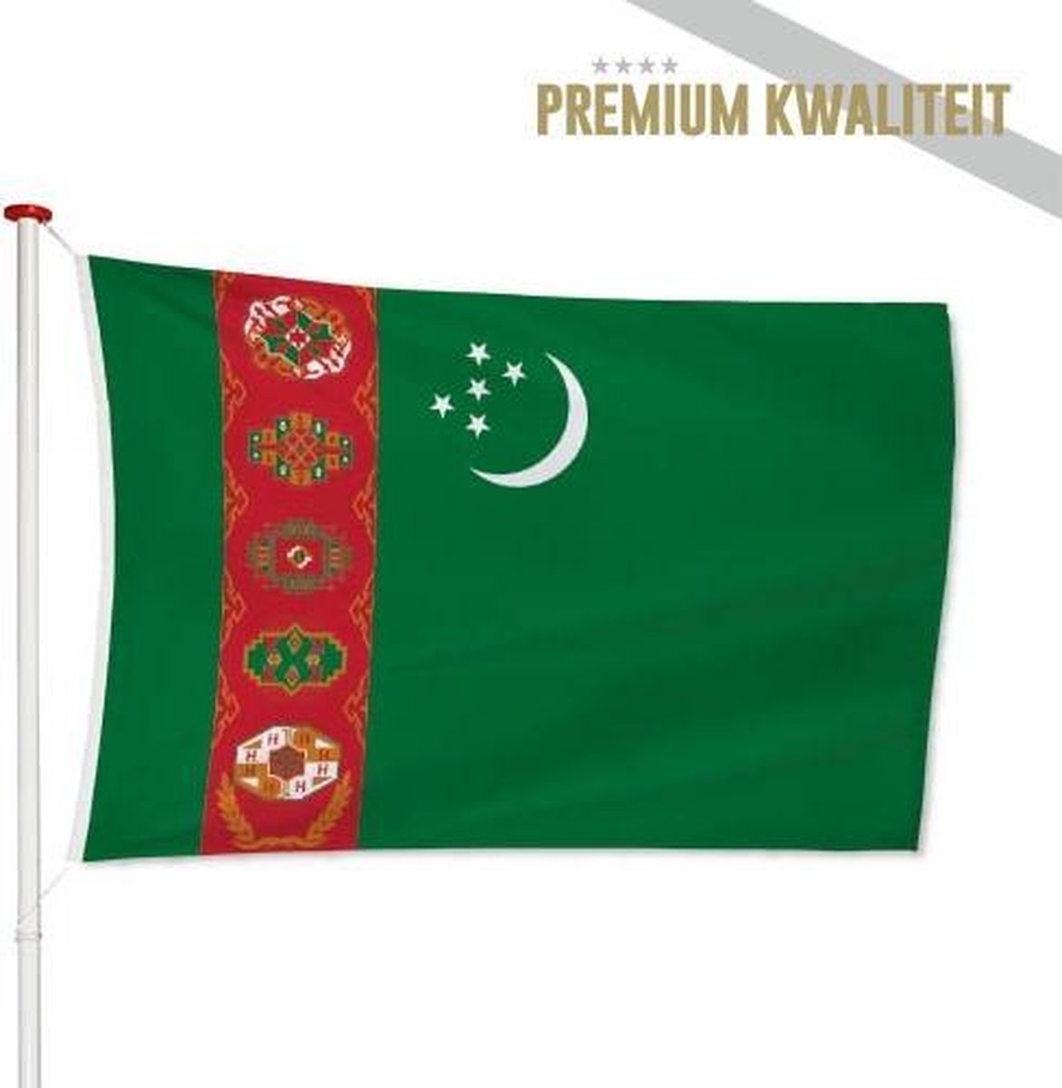 Turkmeense Vlag Turkmenistan 100x150cm