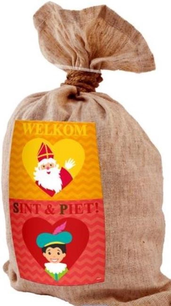 Jute cadeau- strooizak Sinterklaas en Piet Medium