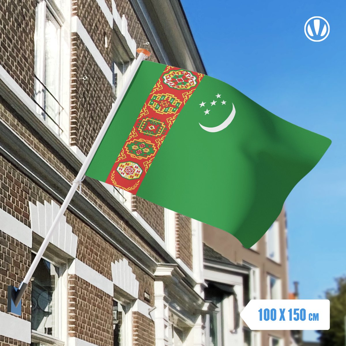 Vlag Turkmenistan 100x150cm - Glanspoly