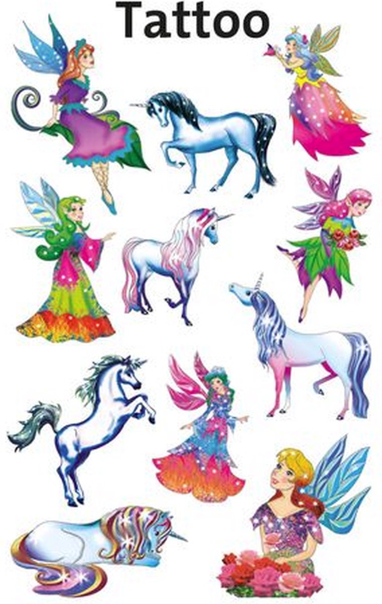 Plak Tattoos – Plaktattoo Unicorn – Eenhoorn Versiering - Elfjes - Kerstcadeautjes Klein - Schoencadeautjes Sinterklaas - Plaktattoos Voor Meisje – Kerstcadeau Kinderen - Decoratie - Traktatie - Feestje - Tattoo Kinderen