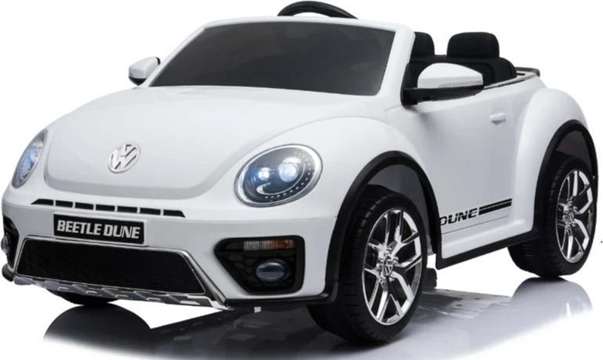 Volkswagen Dune Beetle 12 Volt Elektrische kinderauto met Rubberen banden, Bluetooth en Afstandsbediening (Wit)