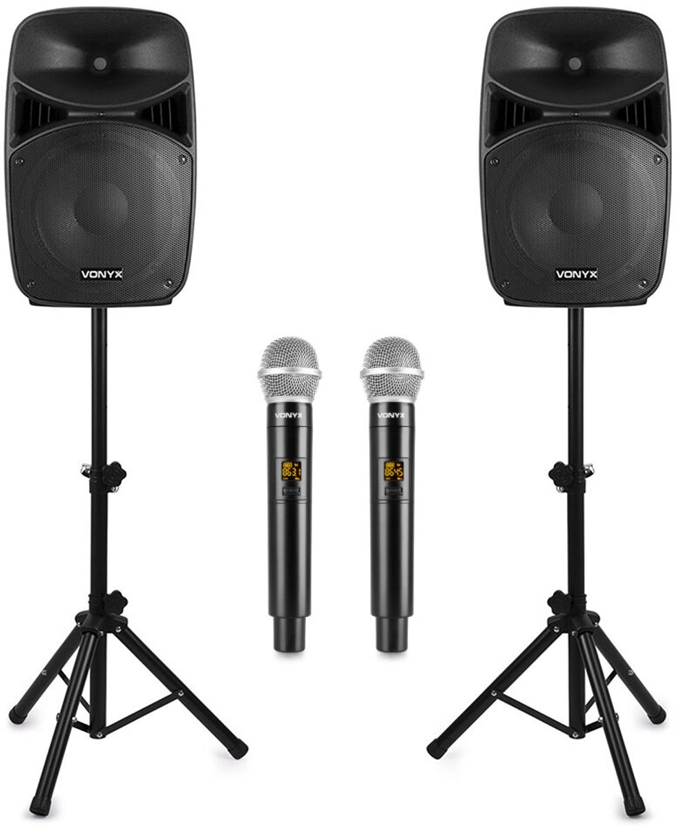 Karaoke set -   karaoke set voor volwassenen - Met 2 draadloze microfoons en statieven - 600W