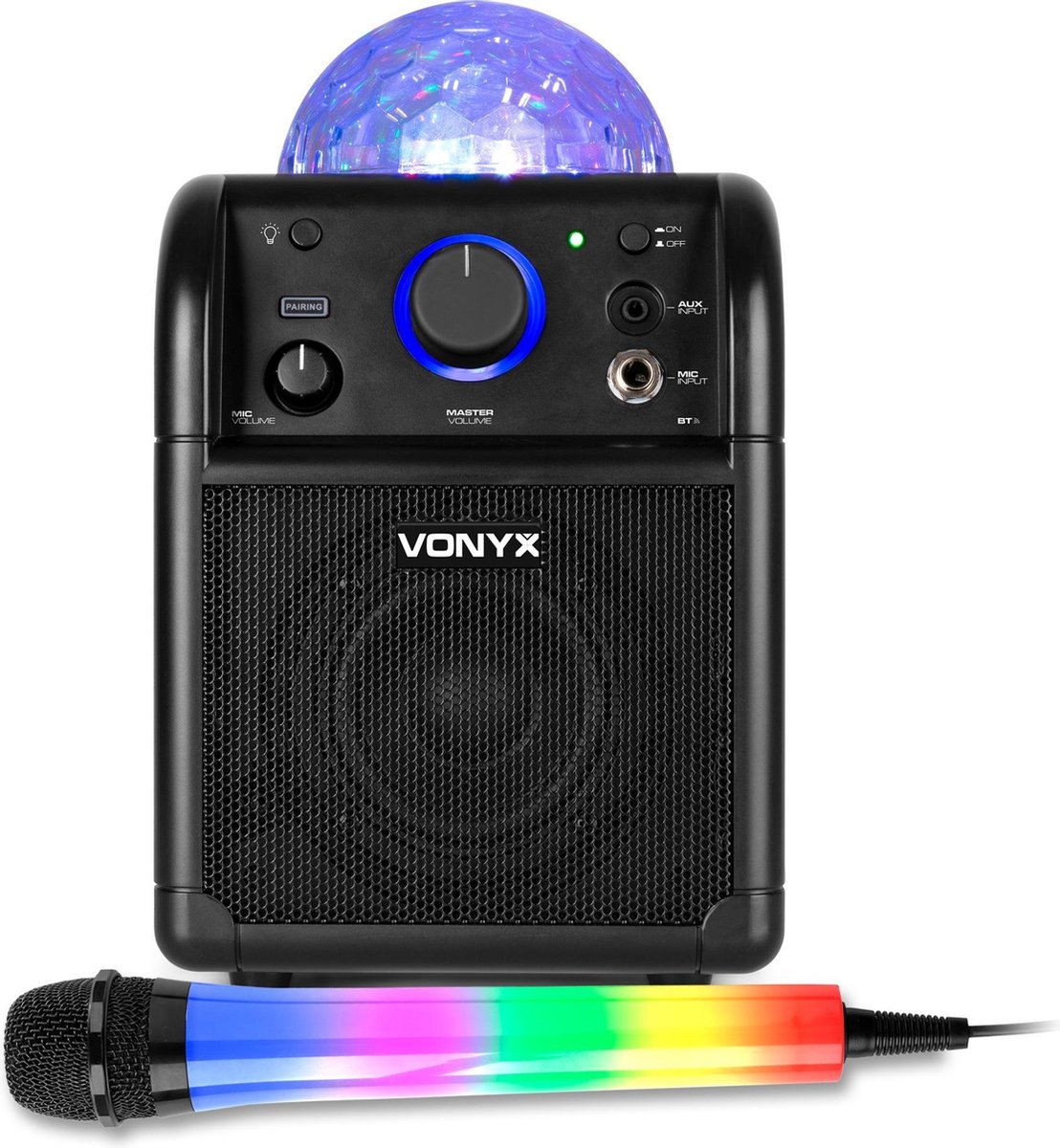 Karaoke set kinderen - Vonyx SBS50B karaokeset op accu met Bluetooth, LED karaoke microfoon, echo effect en LED lichteffect - Zwart