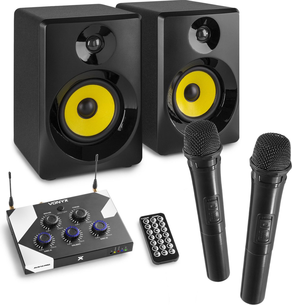 Karaoke set voor volwassenen met   speakers en microfoonmixer - Bluetooth en 2x draadloze microfoons