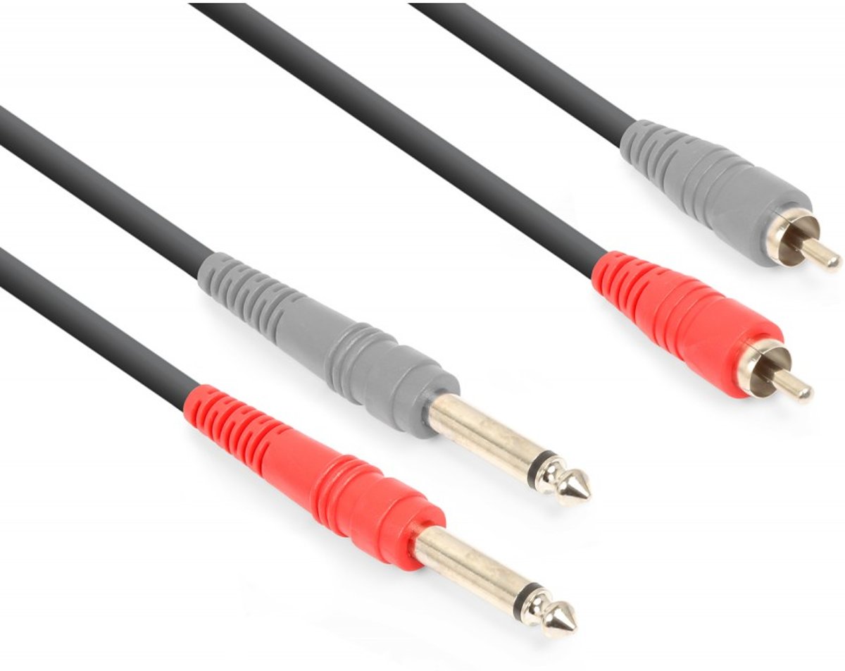 Vonyx audiokabel 2x RCA - 2x 6,3mm jack voor o.a. live mixer en versterker verbindingen - 3 meter