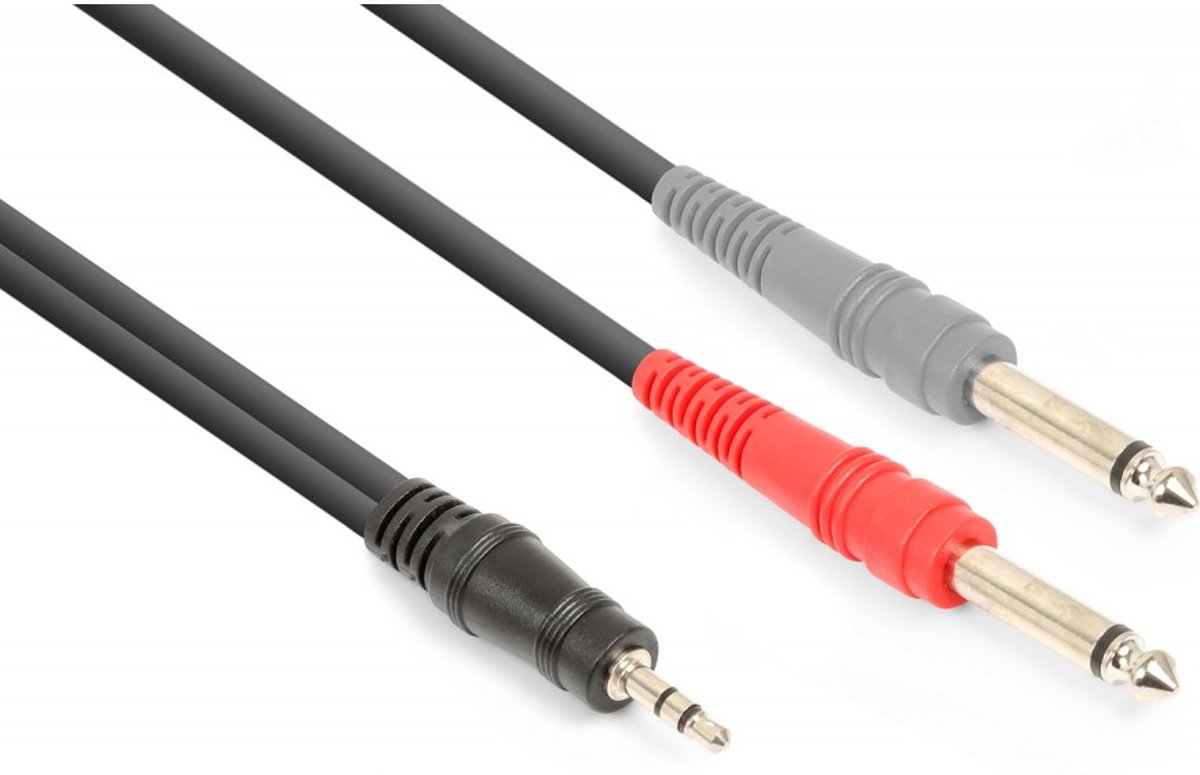 Vonyx audiokabel 3,5mm jack stereo - 2x 6,3mm jack mono voor universeel gebruik bij o.a. live mixers - 1.5 meter