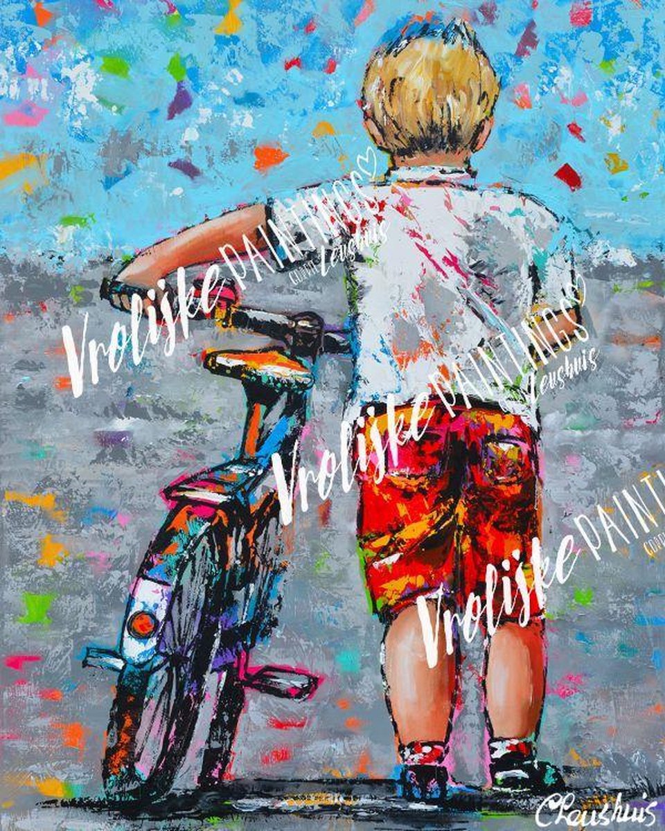 Vrolijke Paintings - Limited Edition by Corrie Leushuis - Diamond Painting Set - Vierkant - Mijn eerste fiets - 32 x 40 cm