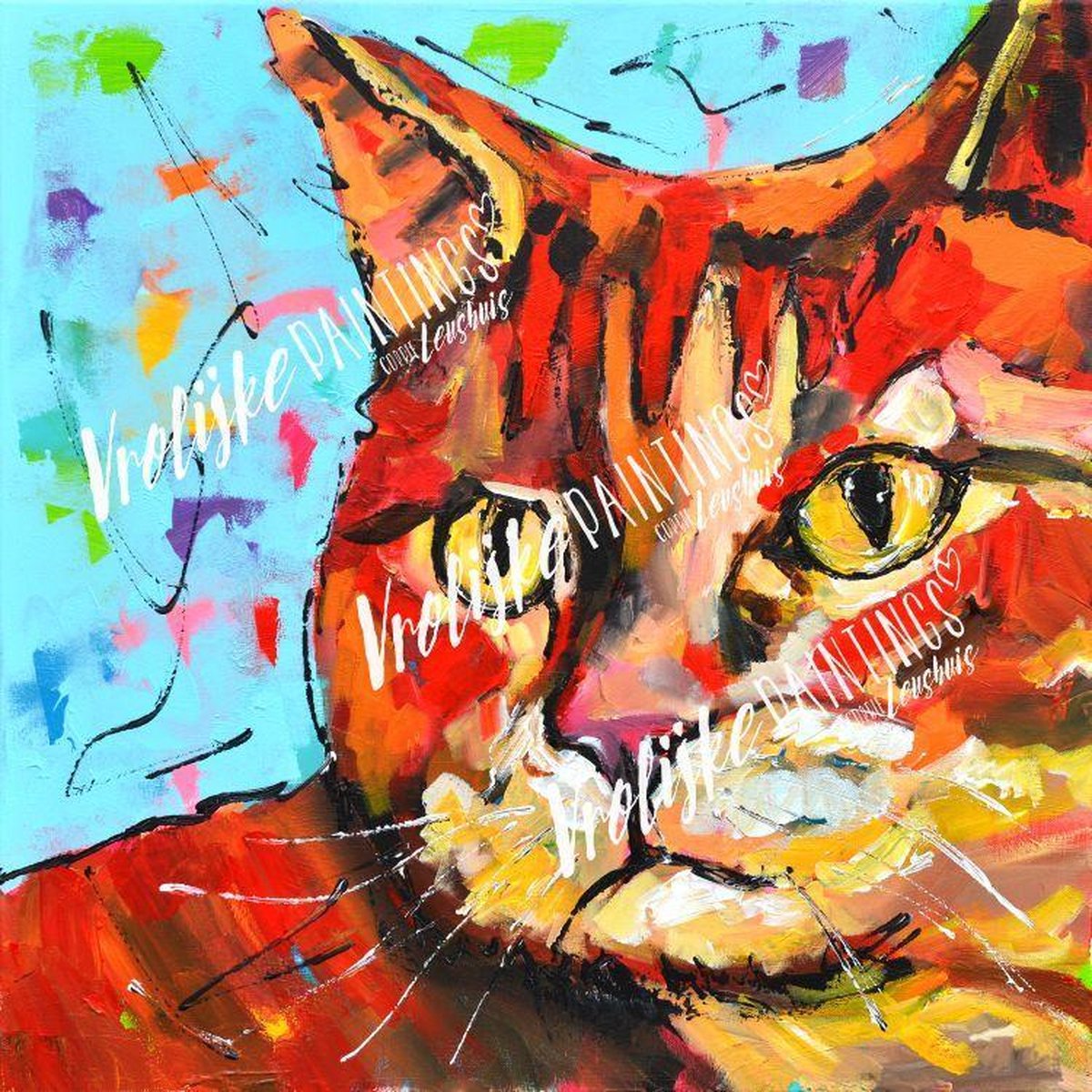 Vrolijke Paintings - Limited Edition by Corrie Leushuis - Diamond Painting Set - Vierkant - Rode Kat - 50 x 50 cm