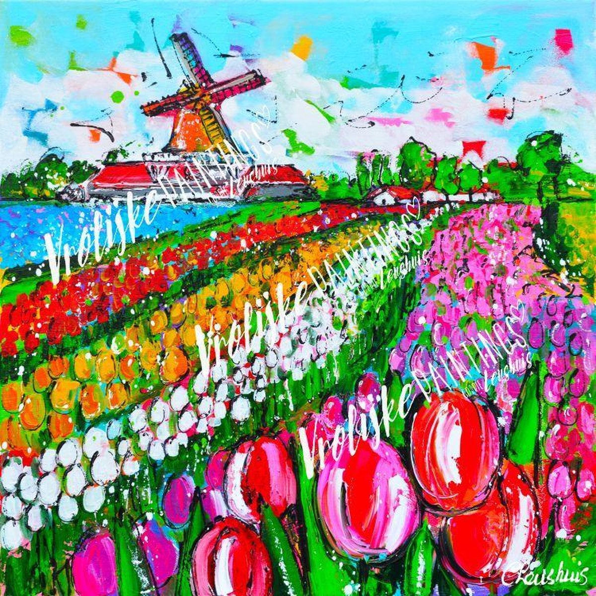 Vrolijke Paintings - Limited Edition by Corrie Leushuis - Diamond Painting Set - Vierkant - Tulpenveld - 30 x 30 cm