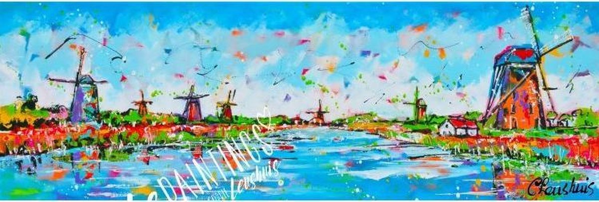 Vrolijke Paintings - Limited Edition by Corrie Leushuis - Diamond Painting Set - Vierkant - Zaanse Schans - 75 x 25 cm