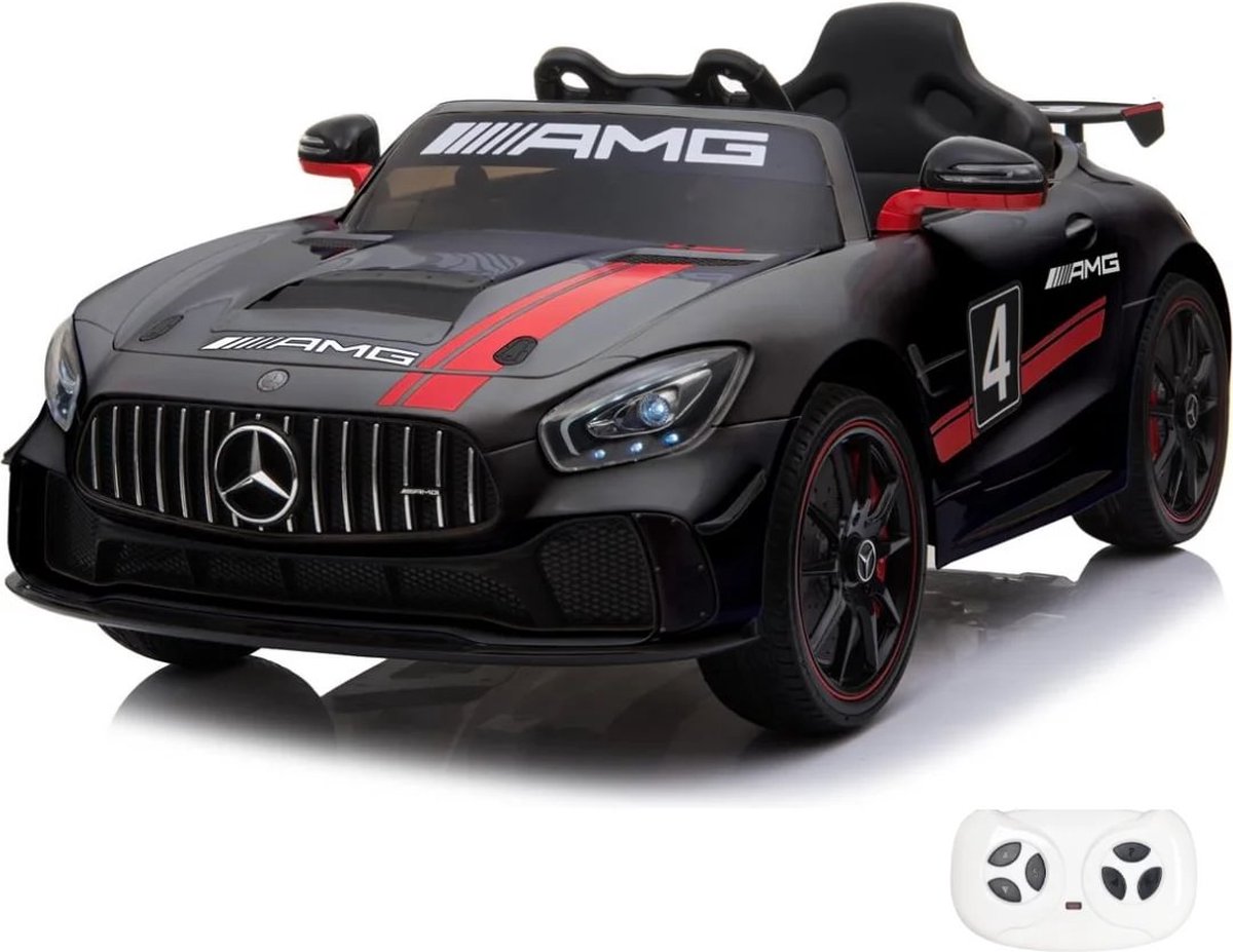 Mercedes AMG GT4 - Elektrische Kinderauto 12V - 1 tot 6 jaar - Zwart
