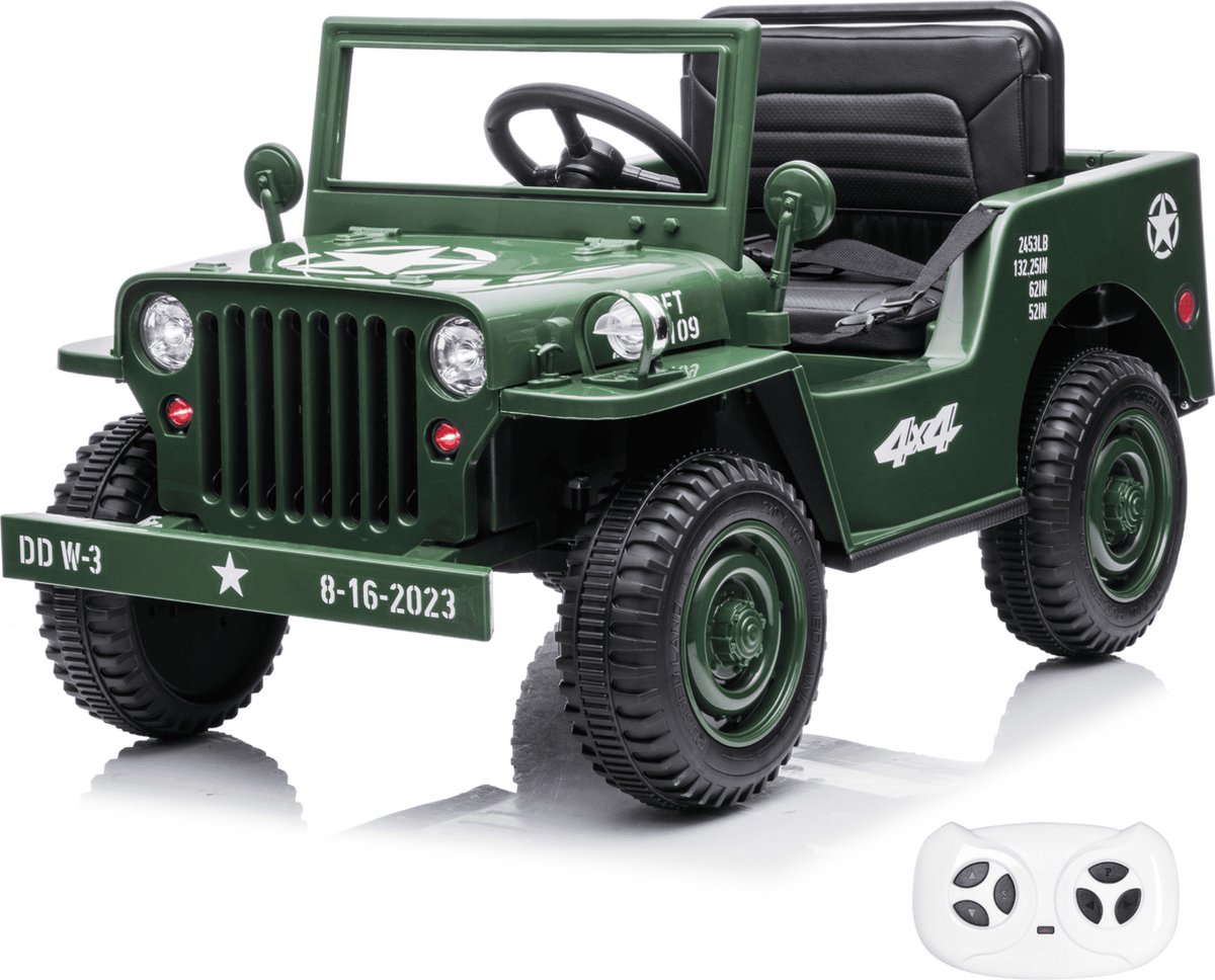 Willys Elektrische Legerauto - voor Kinderen - 12V - 1 tot 6 jaar - Groen