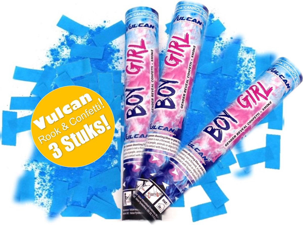 Gender Reveal Rookkanon met   - Kwaliteit Vulcan -  3 Stuks - Geboorte Baby Kanon - Boy or Girl - Babyshower Versiering - Jongen