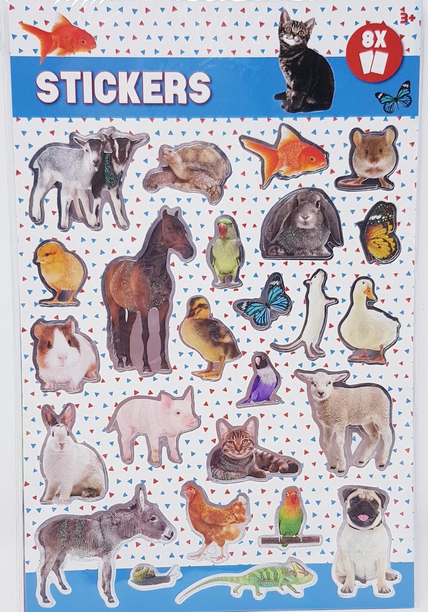 DIEREN STICKERS - 8 VELLEN - MET GLITTERS