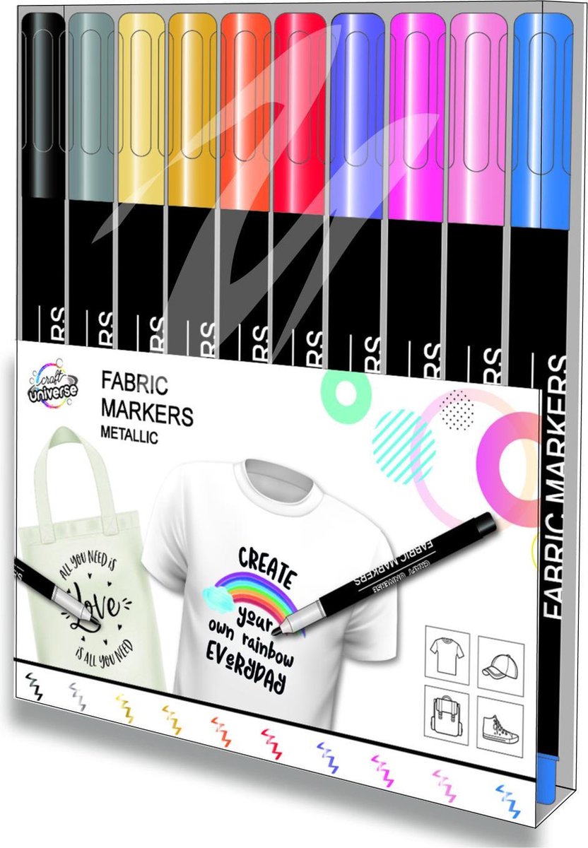 W&o Textielstiften Fabric Marker Metallic-4 Junior 10 Stuks