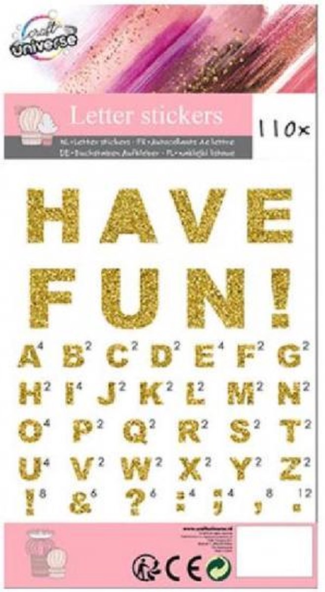 stickervel glitterletters 12 x 22 cm papier goud