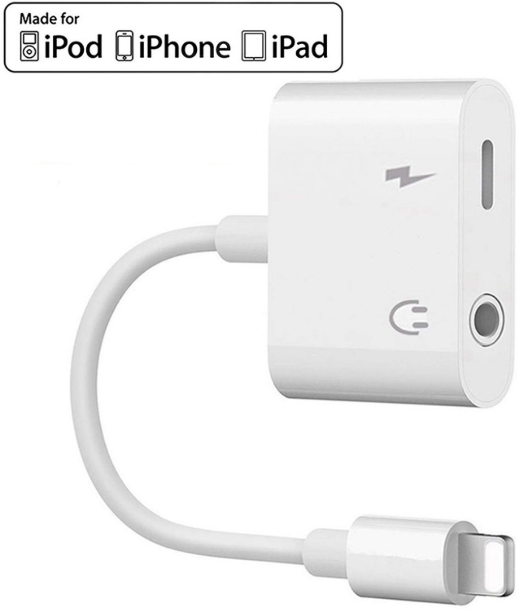 Audio Splitter Adapter (2 in 1) voor iPhone - Opladen & Audio Beluisteren - Lightning en AUX Splitter - Mini dubbele poorten voor hoofdtelefoon en audio - iPhone Compatibel - Wit