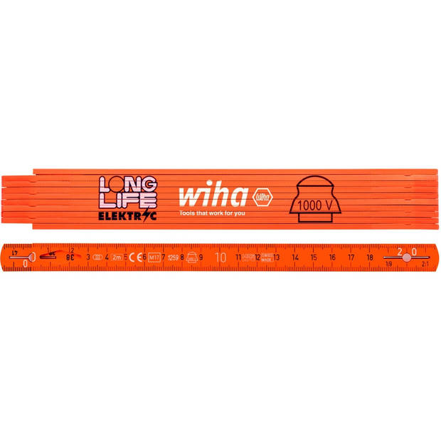 Wiha elektriciensduimstok longlife 2 m metrisch, 10 delen (42068) oranje