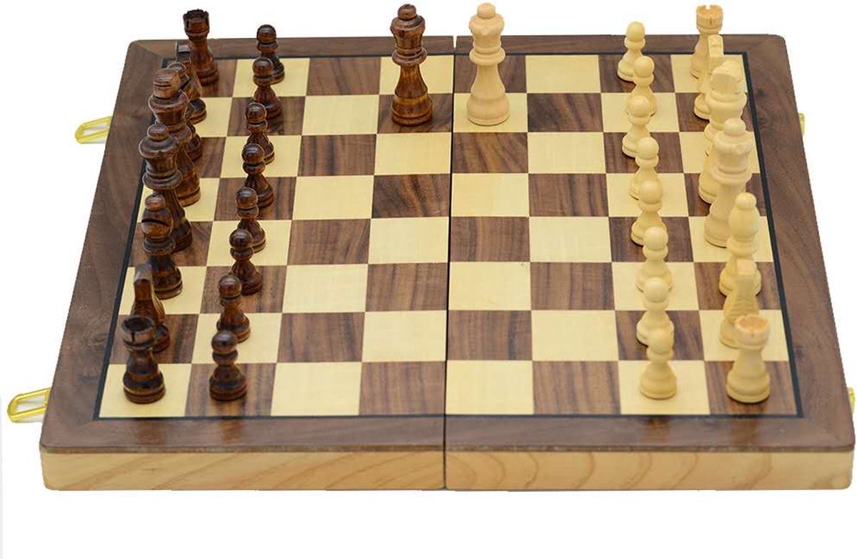 WK Magnetisch Schaakset 39x39cm - Hoogwaardig echt schaakbord - Hoge duurzaamheid - Opvouwbare -Grenen (hout) schaakbord