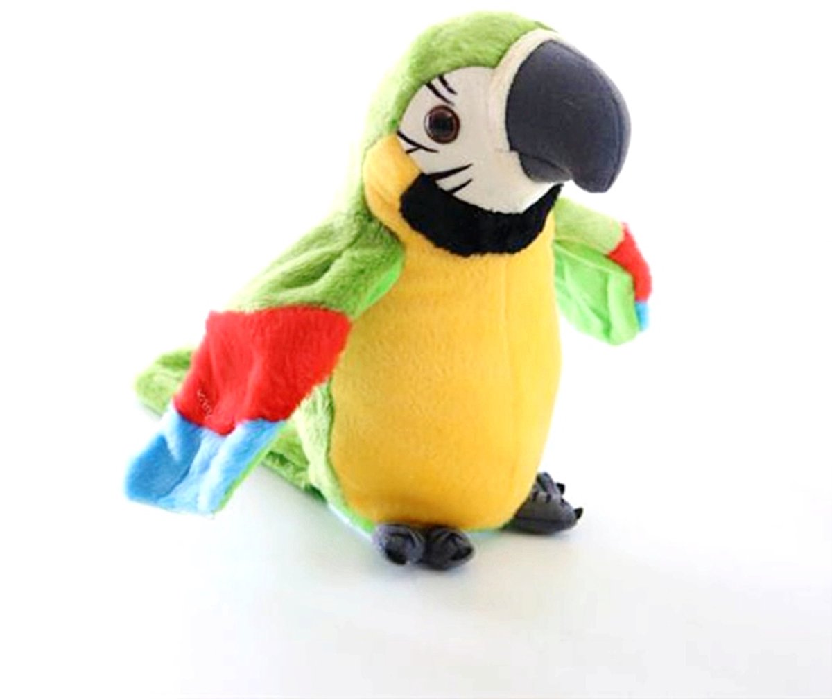 WK Kids Muziek papegaai speelgoed -Kan leren spreken door middel van opname-22cm-Flapperende vleugels -Groen