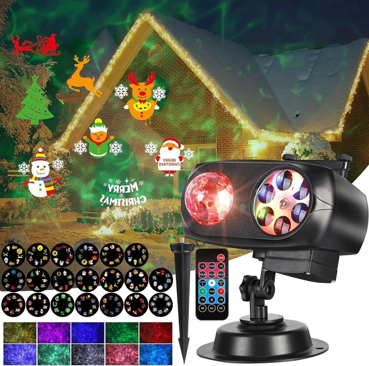 WNHB® Halloween en Kerst Projector Buiten - LED Decoratie Projector met Afstandsbediening - 10 Kleuren Ocean Wave - Waterdicht - Inclusief 20 Dia’s
