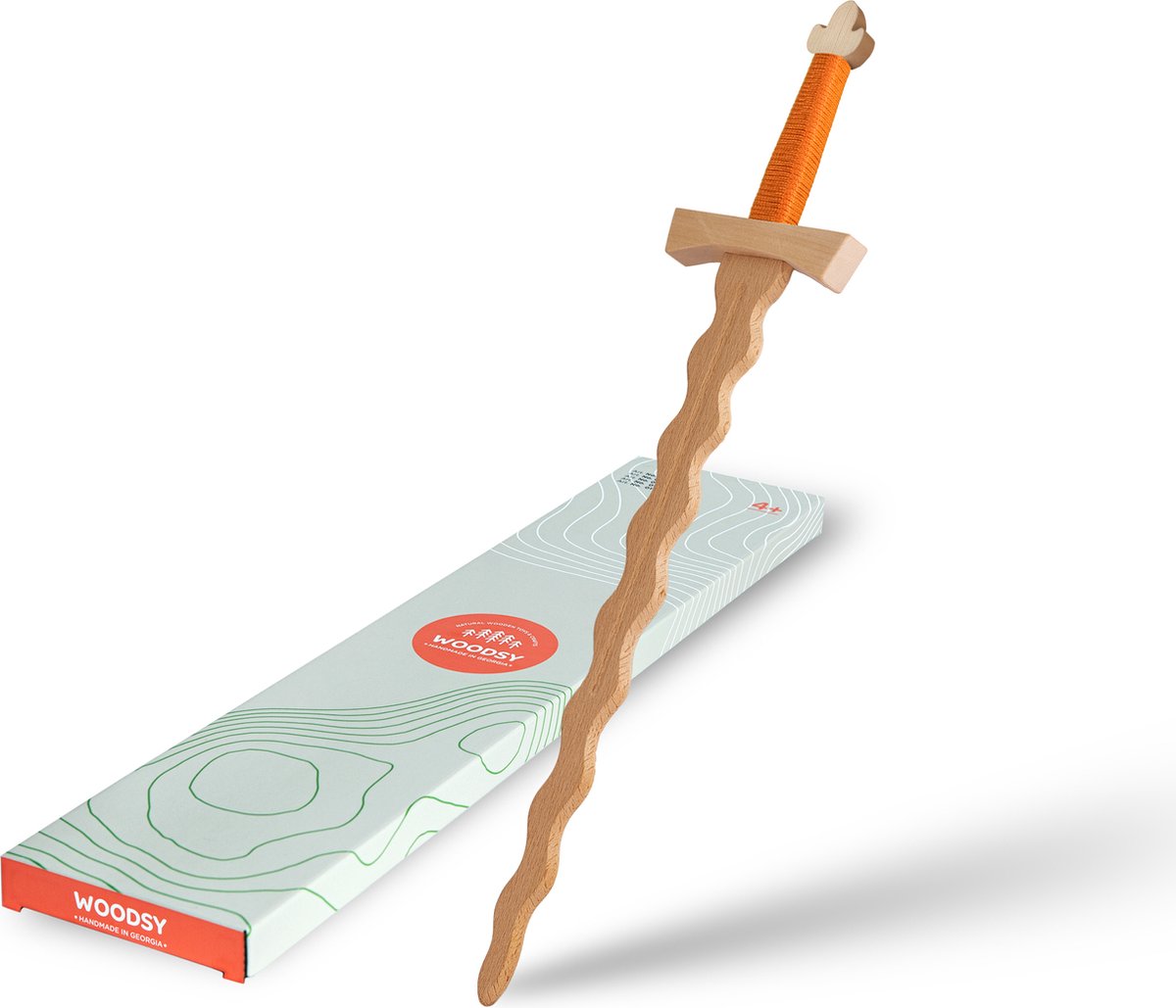   Slangenzwaard Houten slangen zwaard voor kinderen 58 cm lang, echt hout van beukenhout, ridderzwaard, kinderzwaard, speelgoed, carnaval, middeleeuwen ORANJE