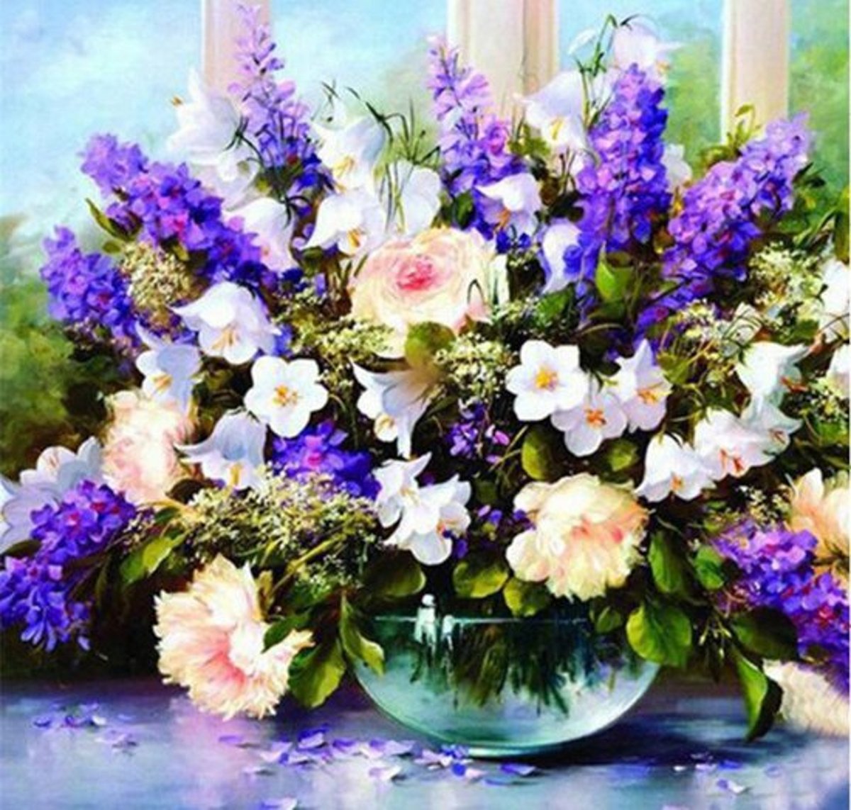 Diamond Painting Pakket - Bloemen - Inclusief Benodigdheden - 60 x 60 cm - Print 7