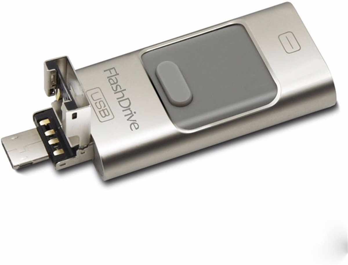 USB Stick 3 in 1 Flashdrive – 256 GB - Transfer en Opslag - zilverkleurig