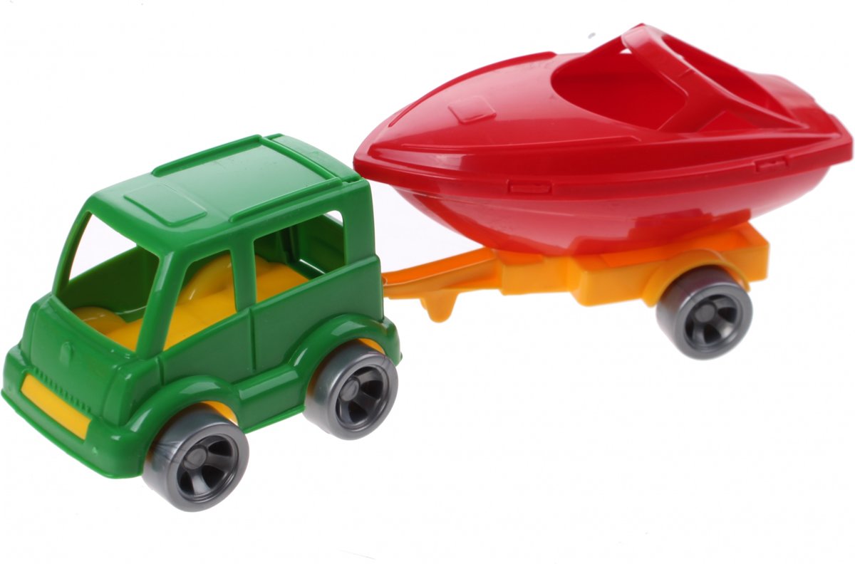 Wader Kids Cars Aanhanger Met Boot Groen/rood