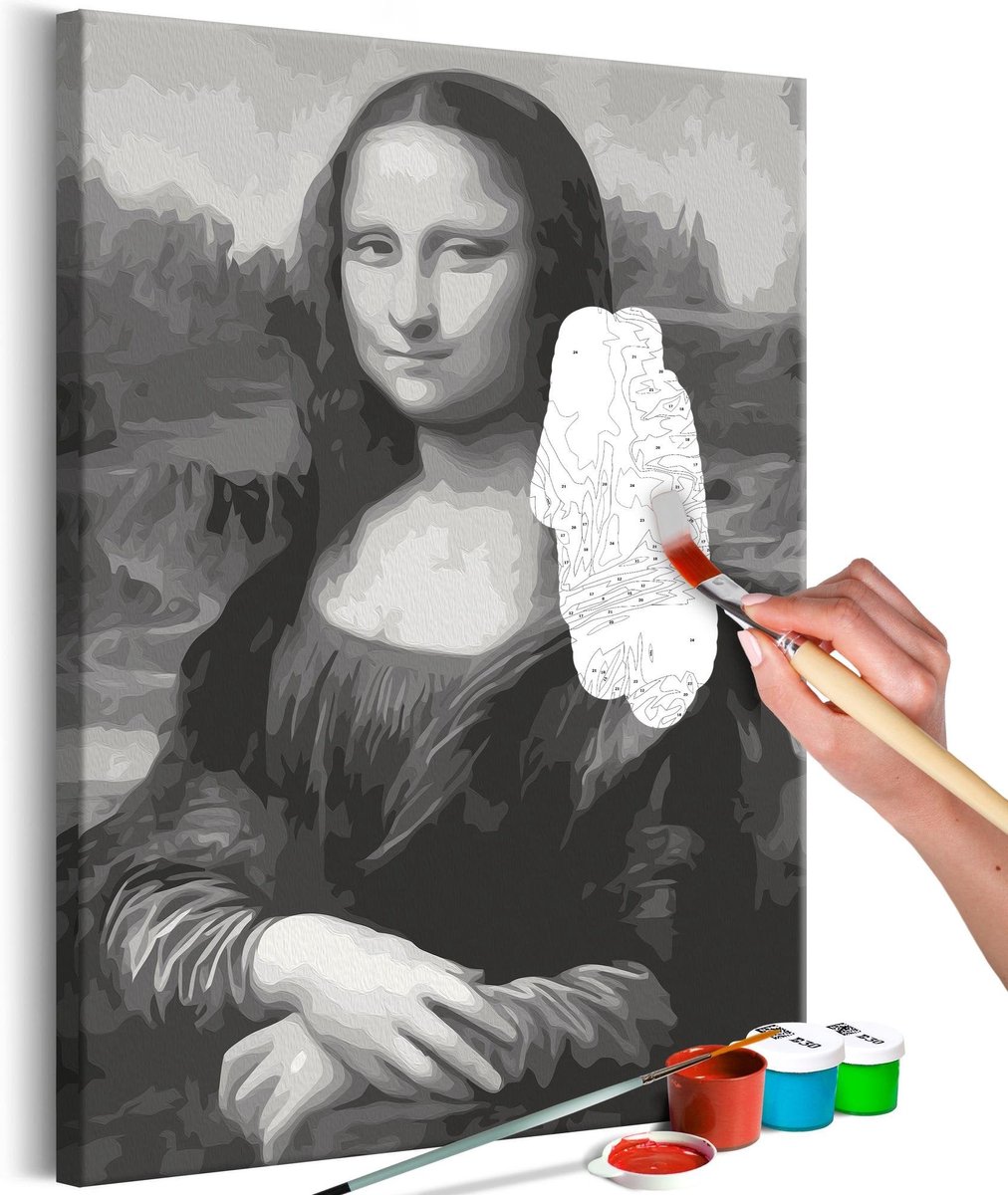 Doe-het-zelf op canvas schilderen - Black and White Mona Lisa