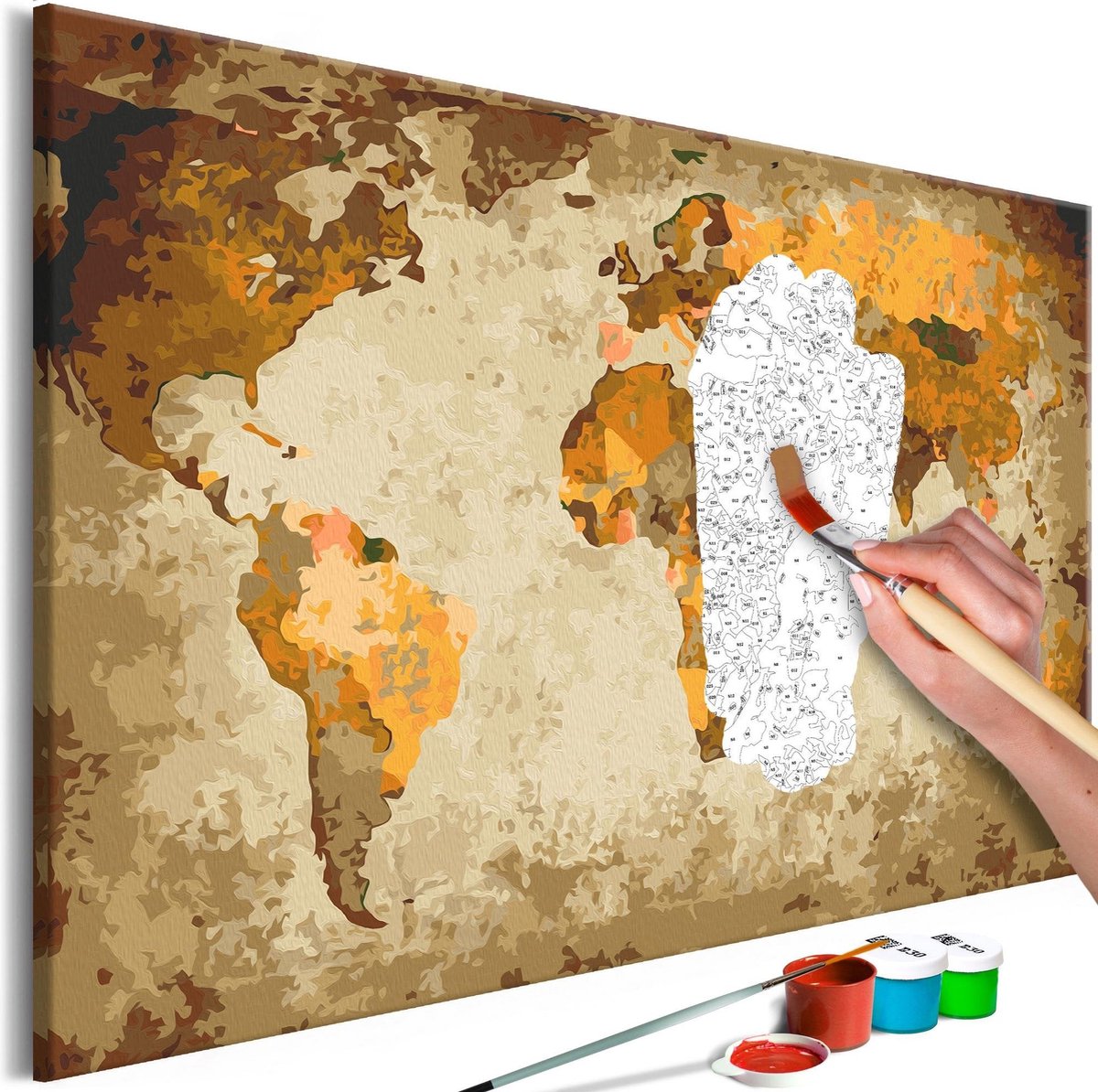 Doe-het-zelf op canvas schilderen - Brown World Map