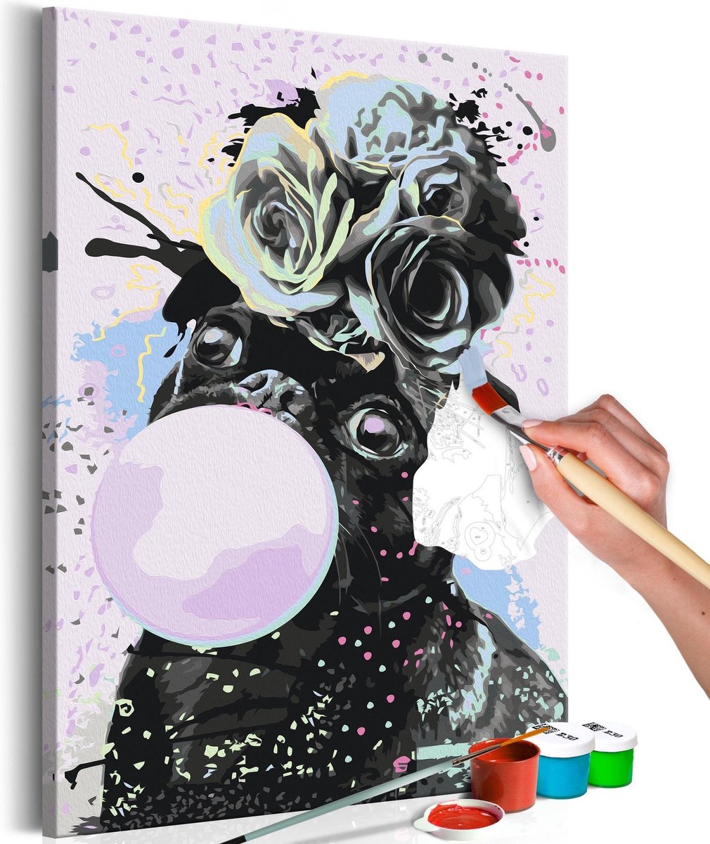 Doe-het-zelf op canvas schilderen - Bubble Gum Pug