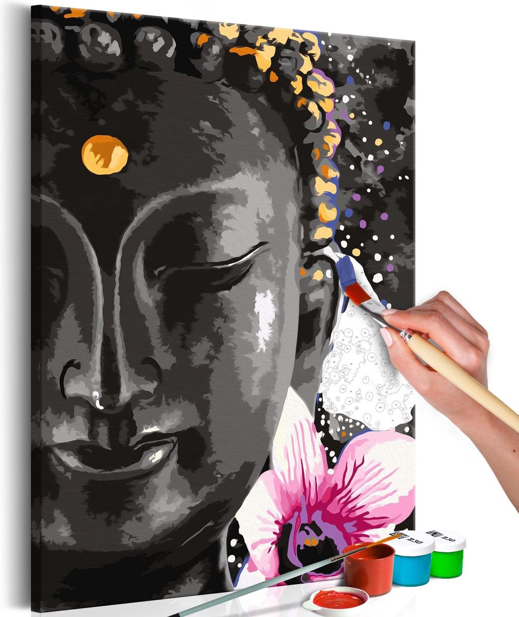 Doe-het-zelf op canvas schilderen - Buddha and Flower