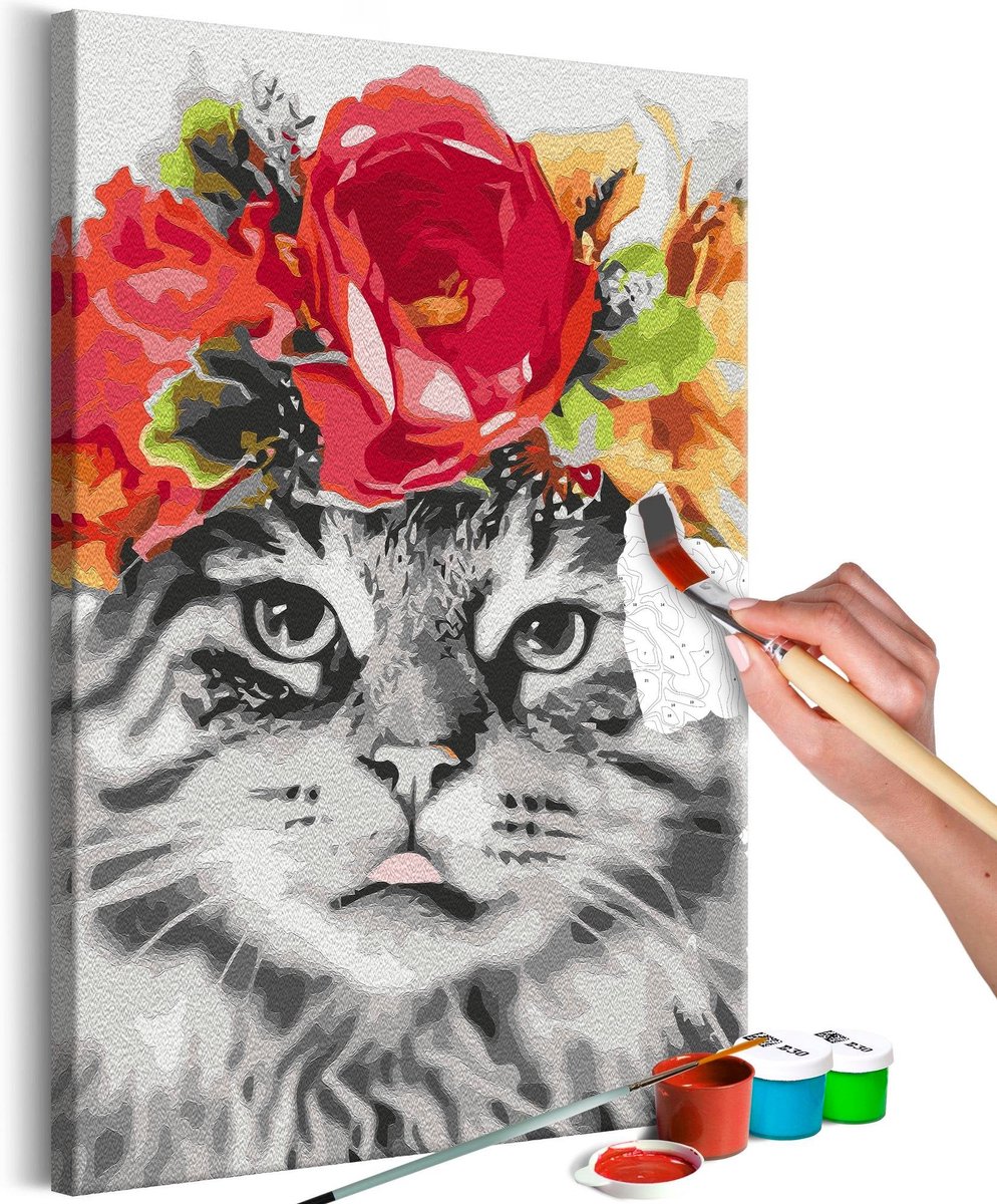 Doe-het-zelf op canvas schilderen - Cat With Flowers