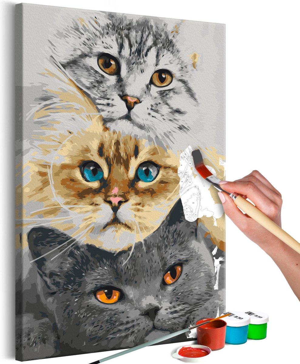 Doe-het-zelf op canvas schilderen - Cats Trio