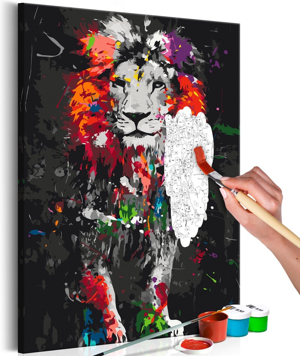 Doe-het-zelf op canvas schilderen - Colourful Animals: Lion