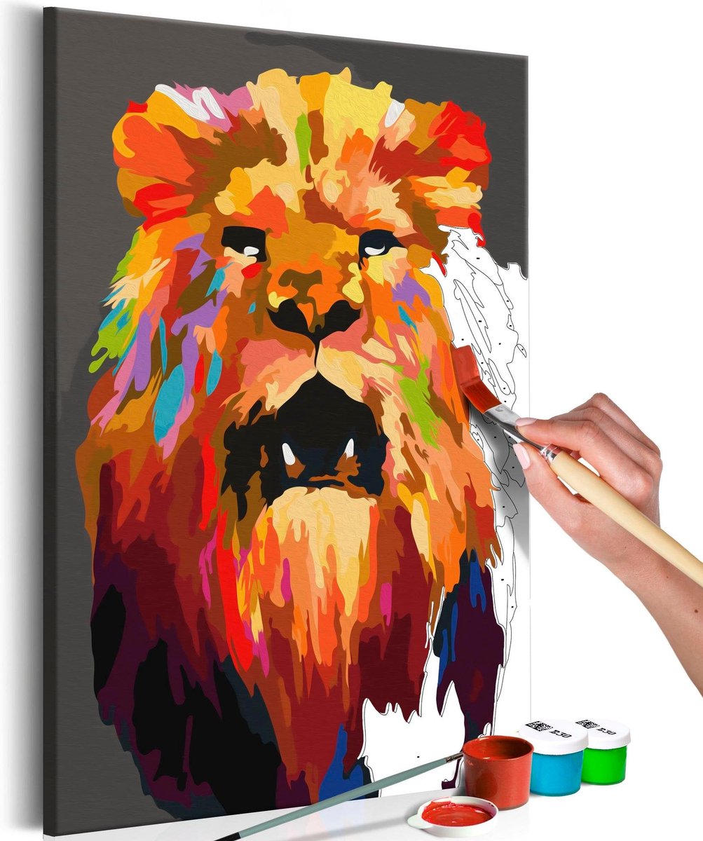 Doe-het-zelf op canvas schilderen - Colourful Lion (Large)