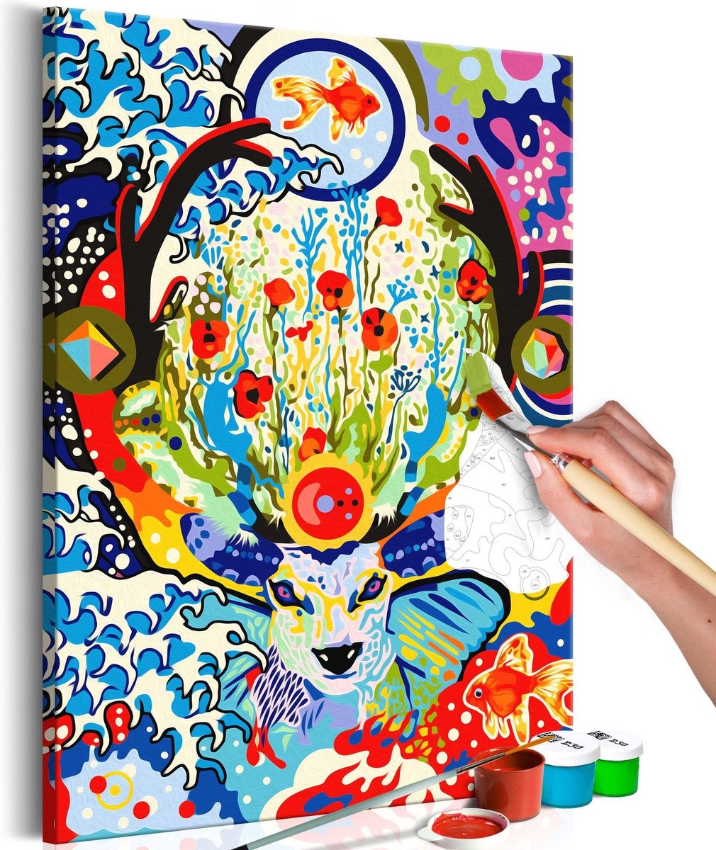 Doe-het-zelf op canvas schilderen - Deer and Flowers