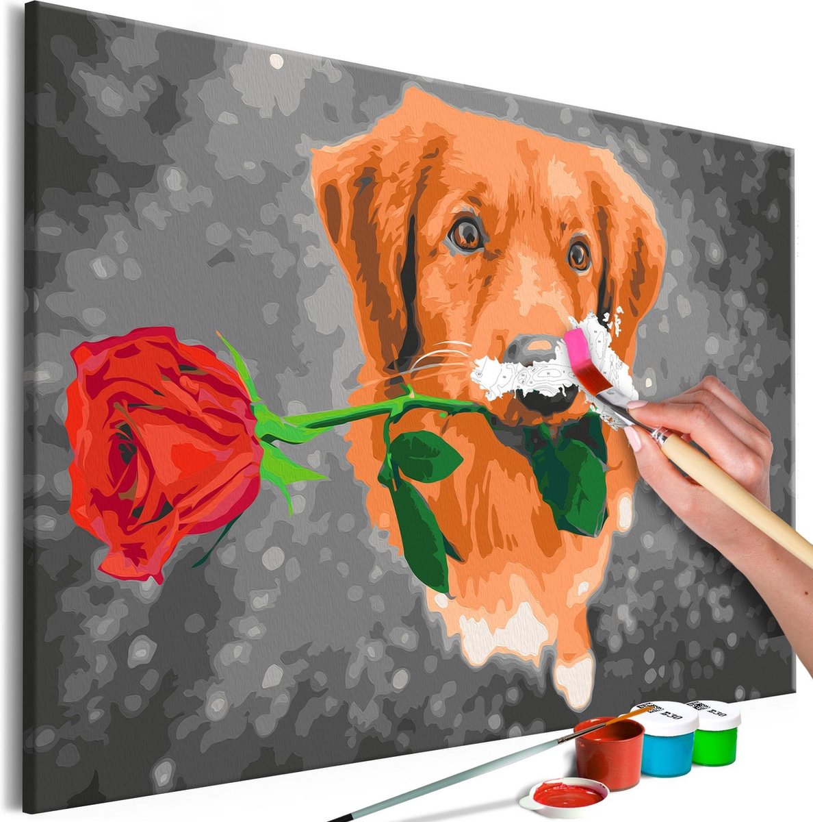 Doe-het-zelf op canvas schilderen - Dog With Rose