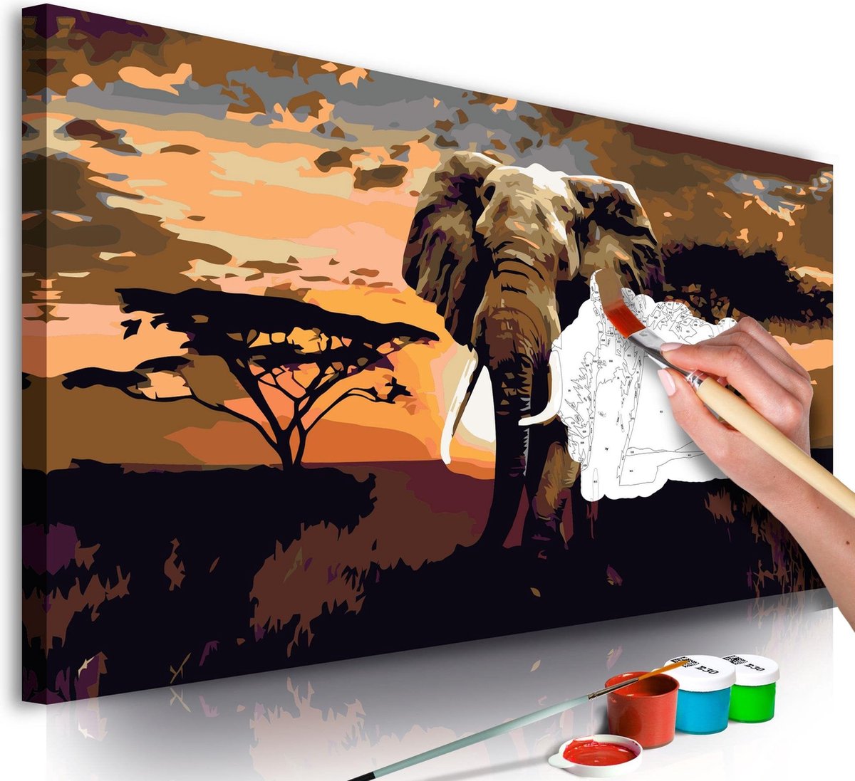 Doe-het-zelf op canvas schilderen - Elephant in Africa (Brown Colours)