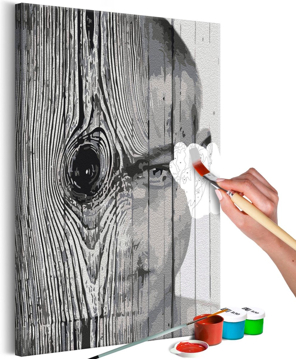 Doe-het-zelf op canvas schilderen - Face in Wood