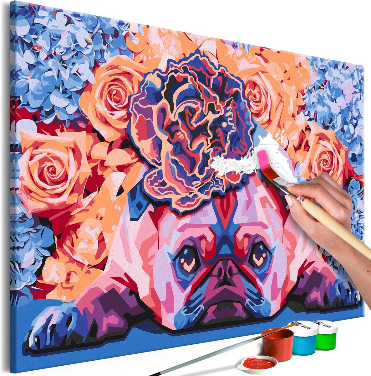 Doe-het-zelf op canvas schilderen - Floral Pug