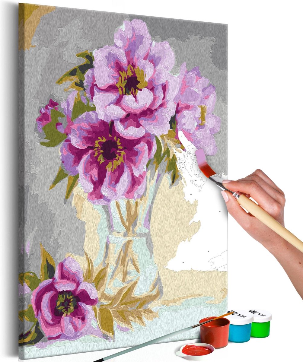 Doe-het-zelf op canvas schilderen - Flowers In A Vase