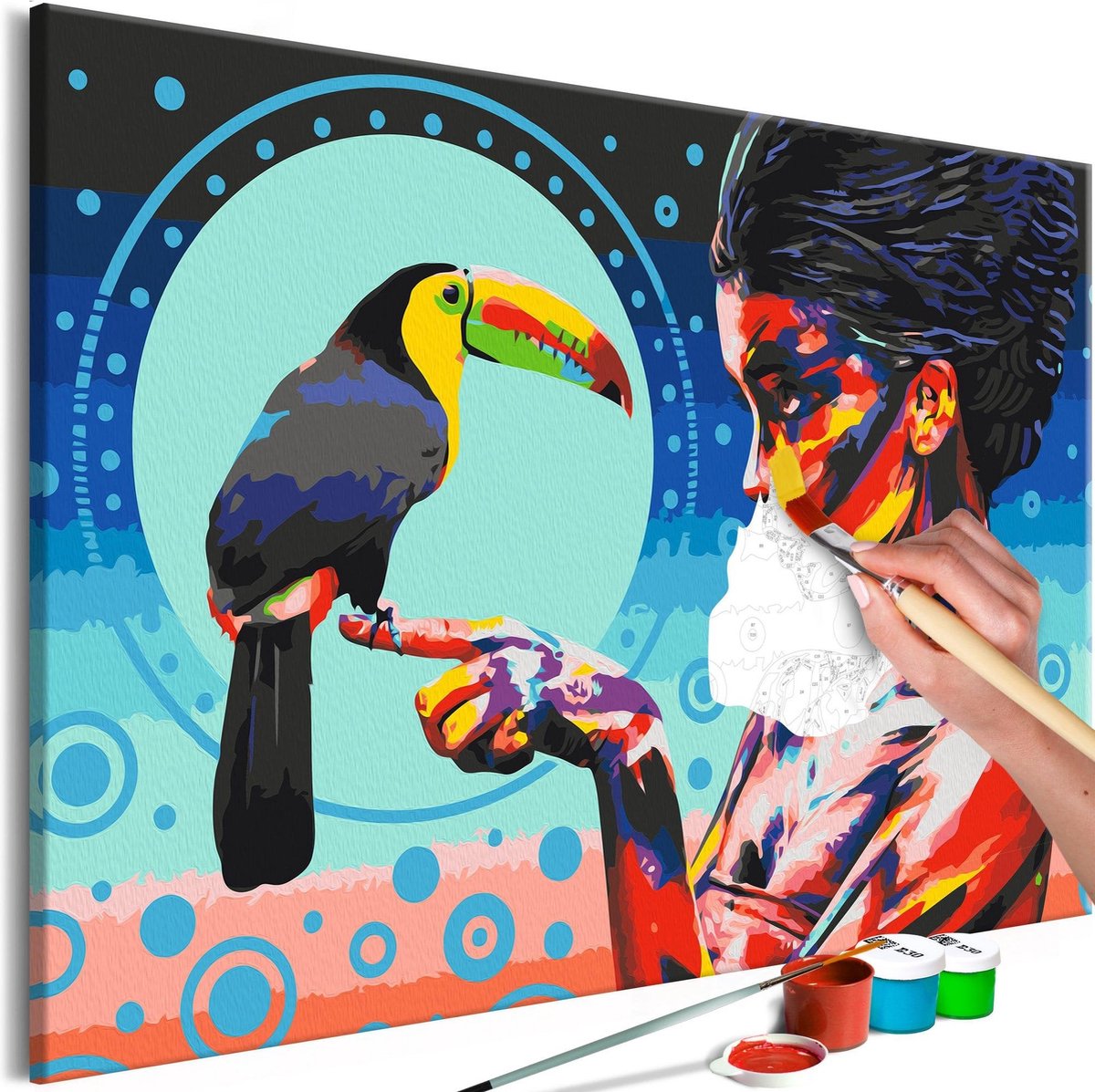 Doe-het-zelf op canvas schilderen - Girl With a Toucan